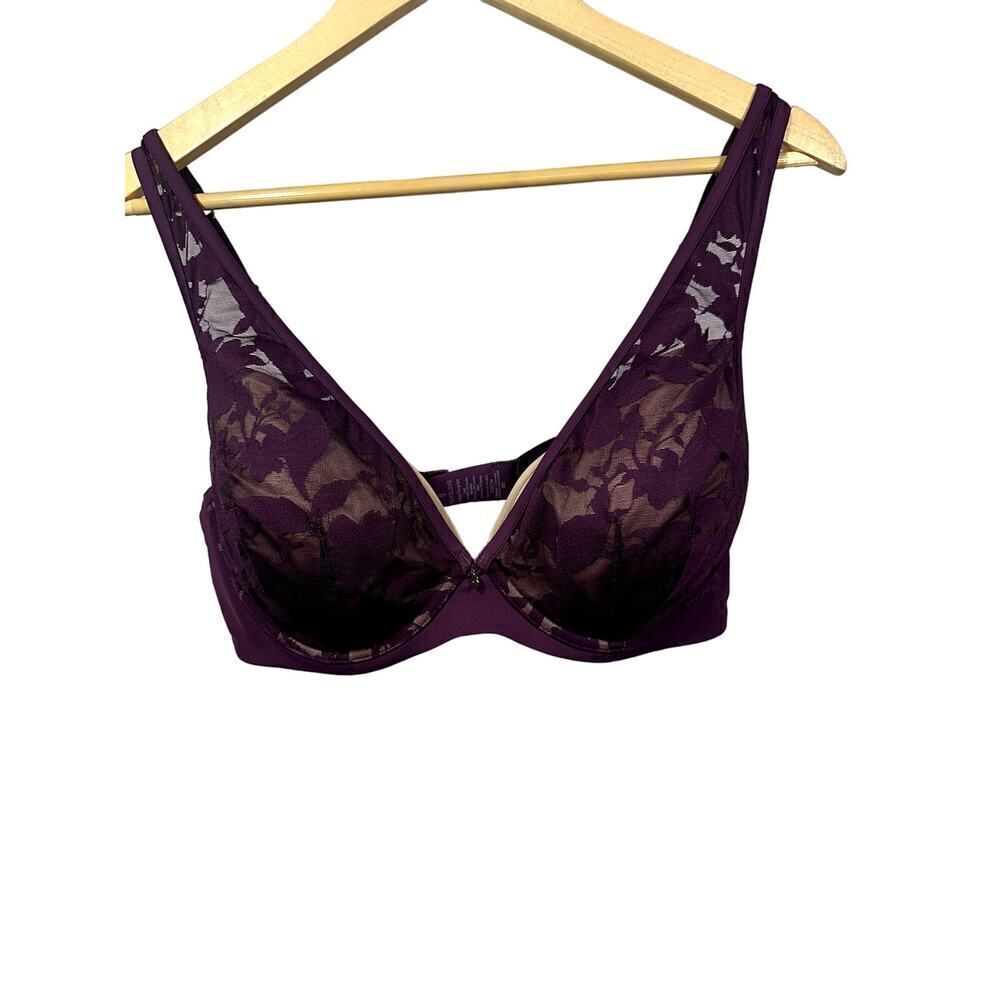 THIRDLOVE Women's Lace Floral Foliage Plunge Push Up Bra Purple Size 38D